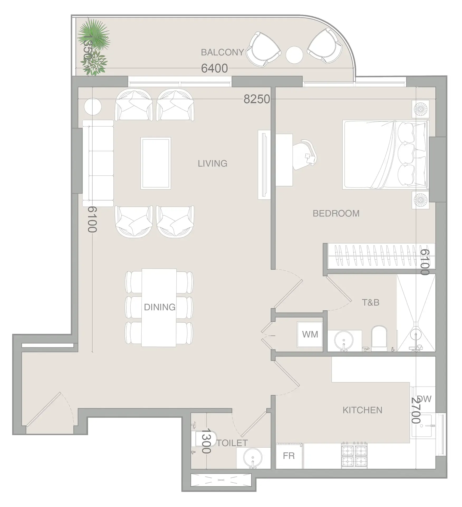 VERDAN1A 3 1 bed floor plan, 912 sqft