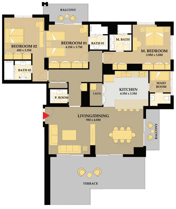 Riva Residence 3 bed floor plan, 2,431 sqft