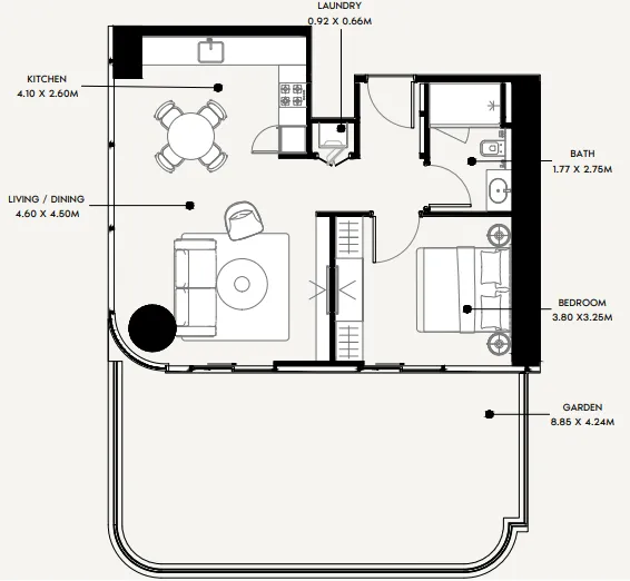 Azizi Milan 1 bed floor plan, 1,035 sqft