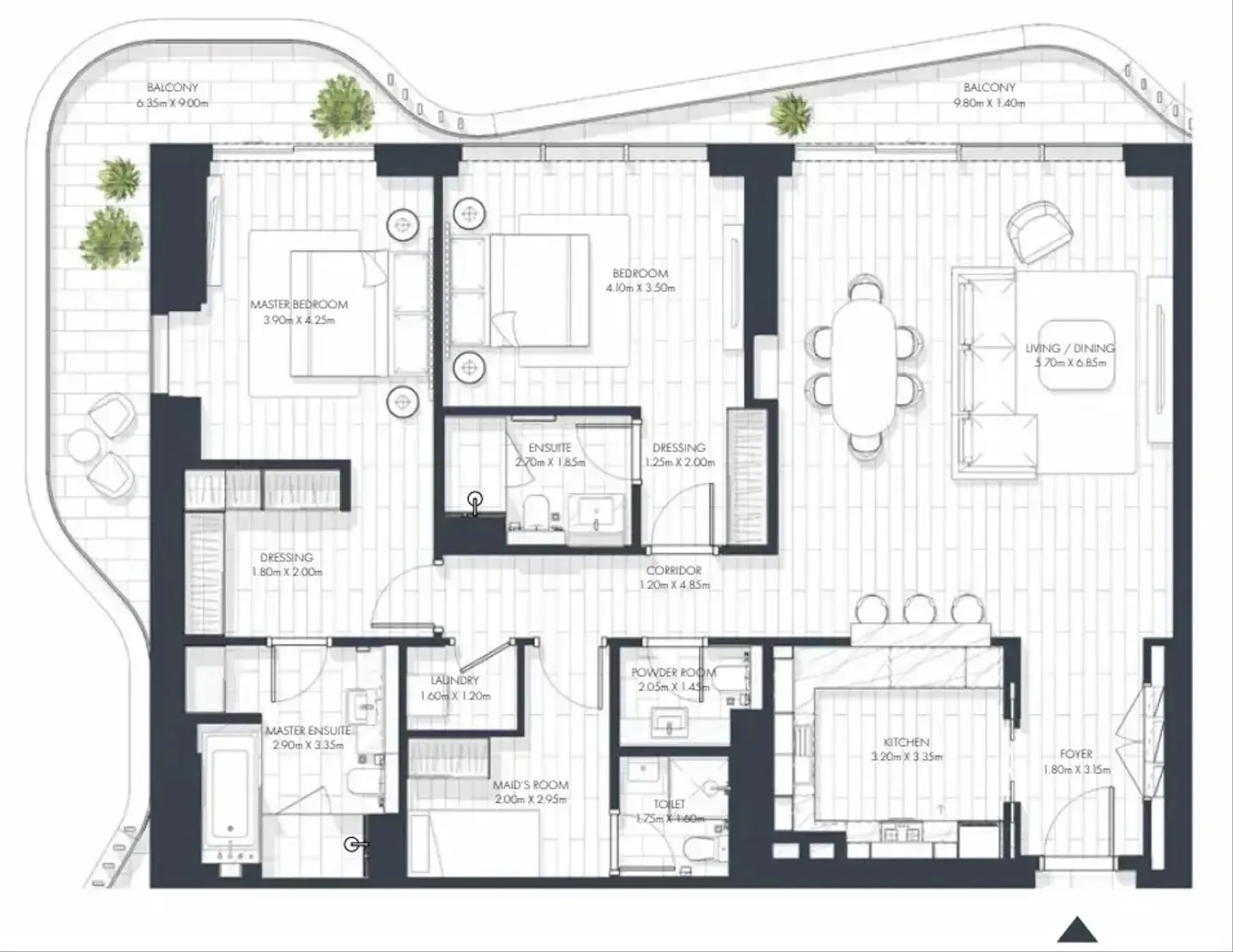 Sunstone 2 bed floor plan, 1,898 sqft