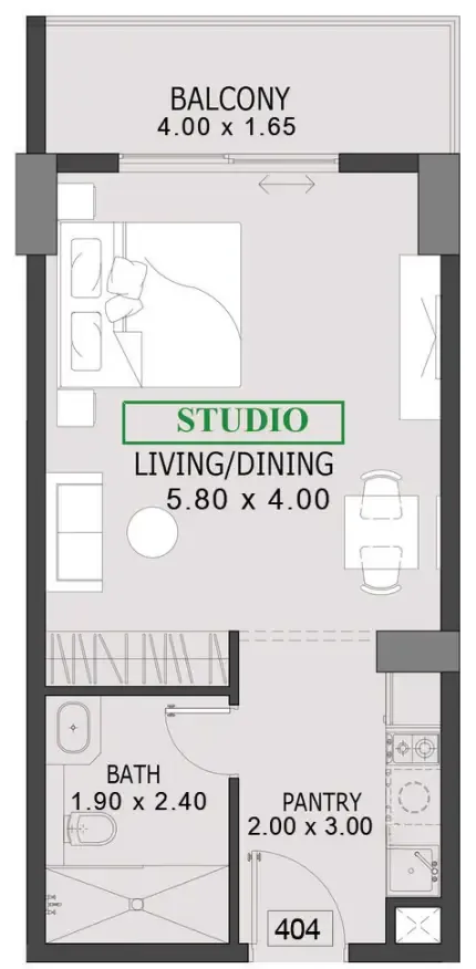 One By Preston Studio floor plan, 485 sqft