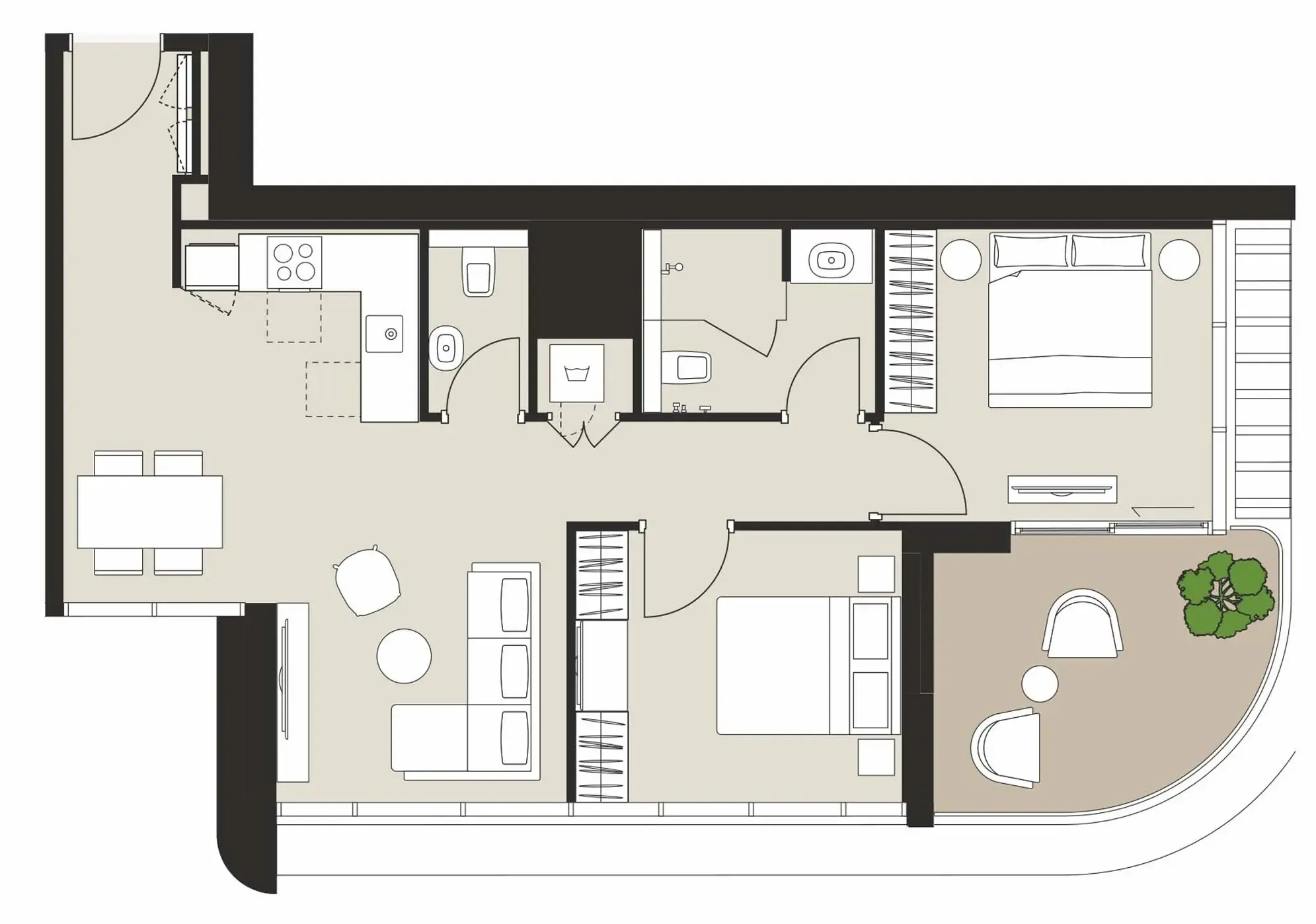Artistry One Residences 2 bed floor plan, 909 sqft