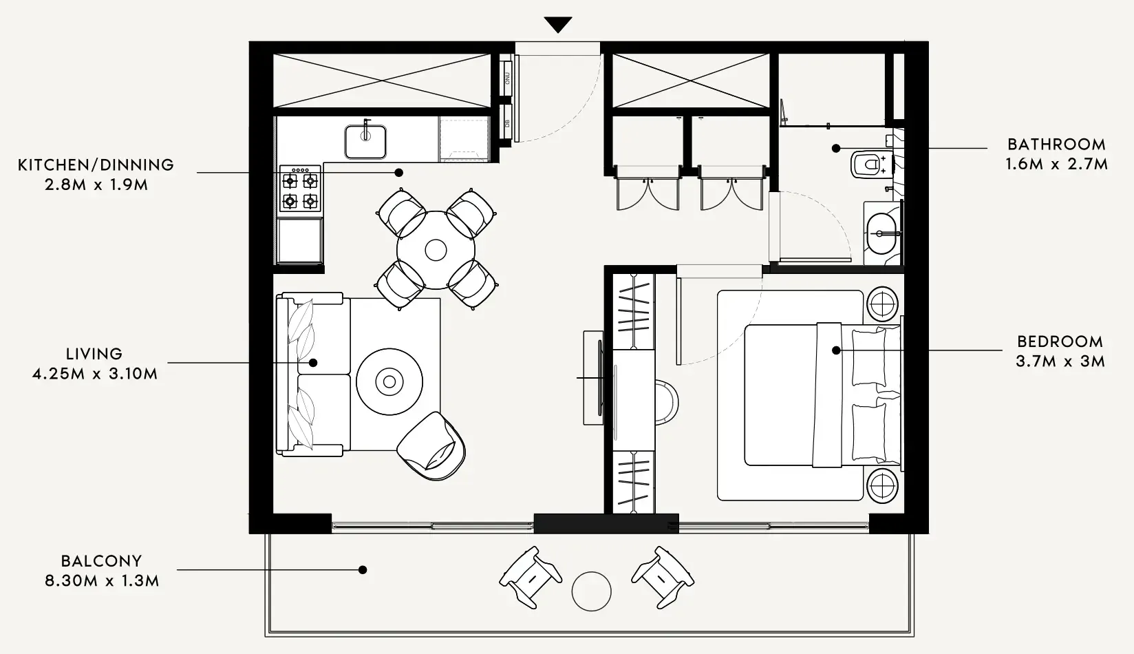Azizi Milan 1 bed floor plan, 651 sqft