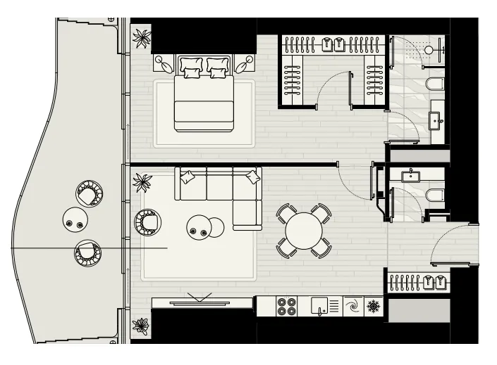 Iconic Tower 1 bed floor plan, 1,171 sqft