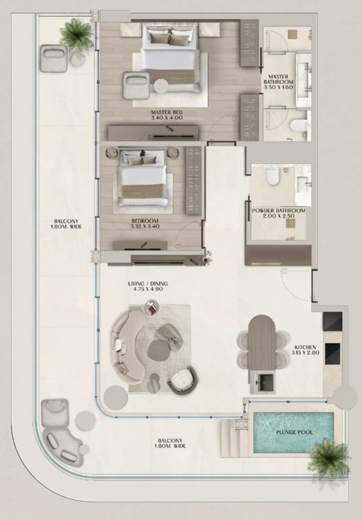 Soléva Beach Residences 2 bed floor plan, 1,507 sqft