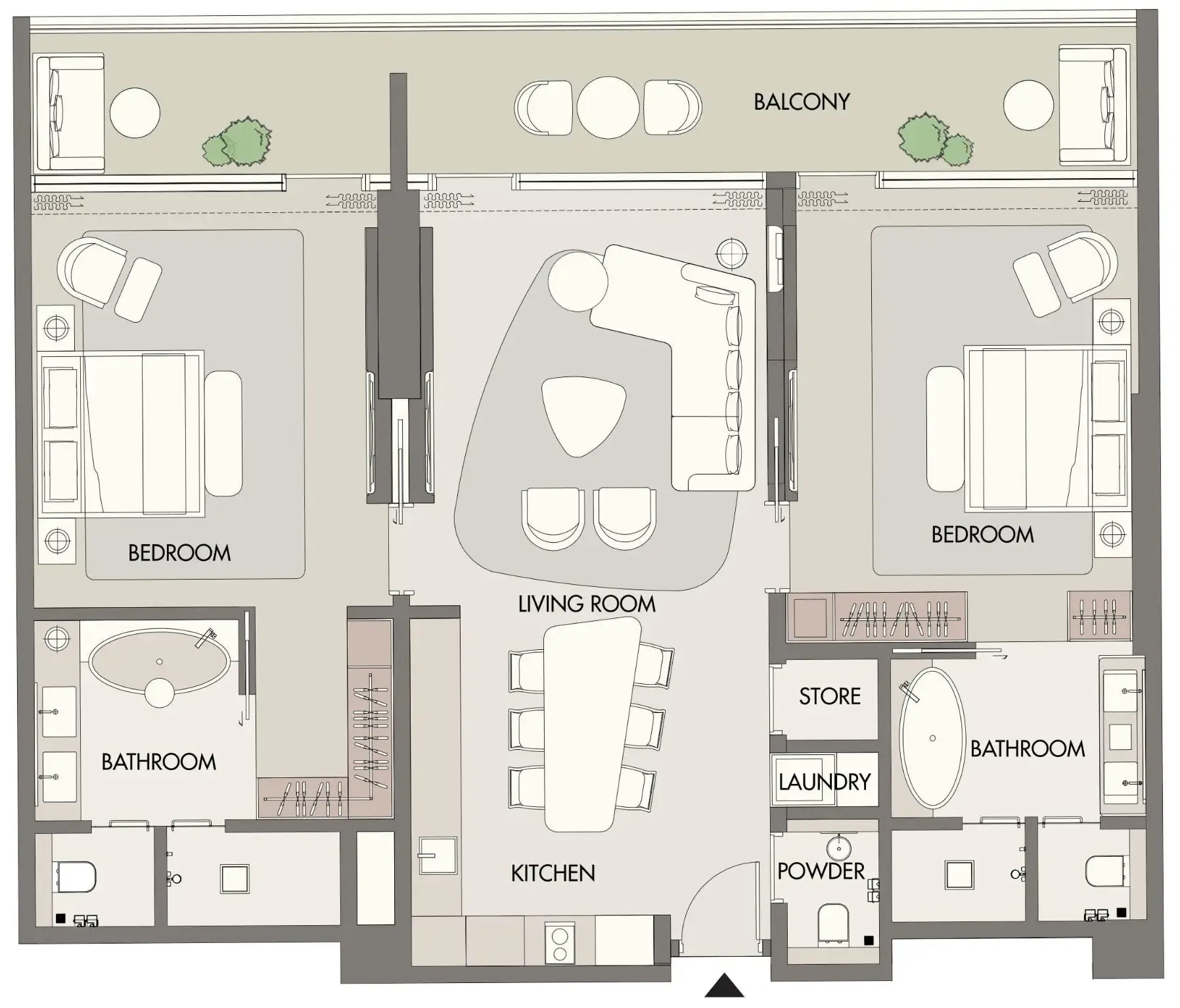 W Hotels and Residences Al Marjan 2 bed floor plan, 1,615 sqft