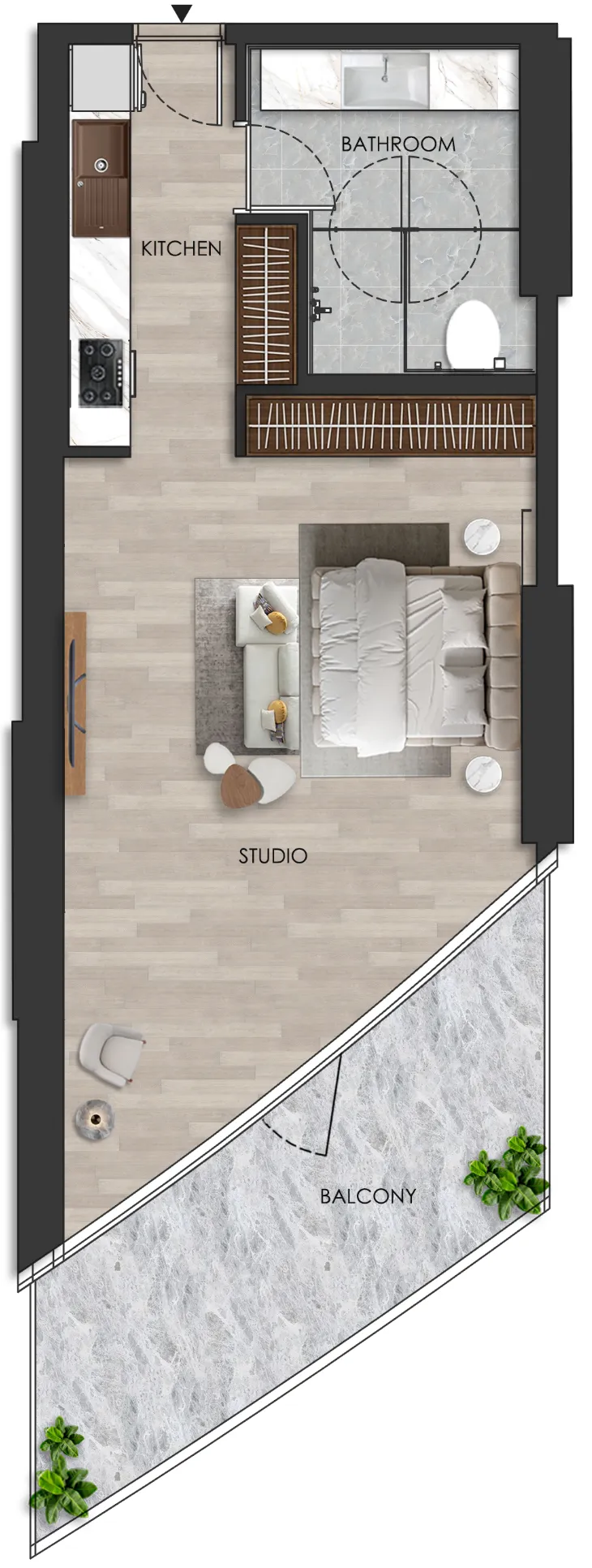 The Beach Residence Studio floor plan, 679 sqft