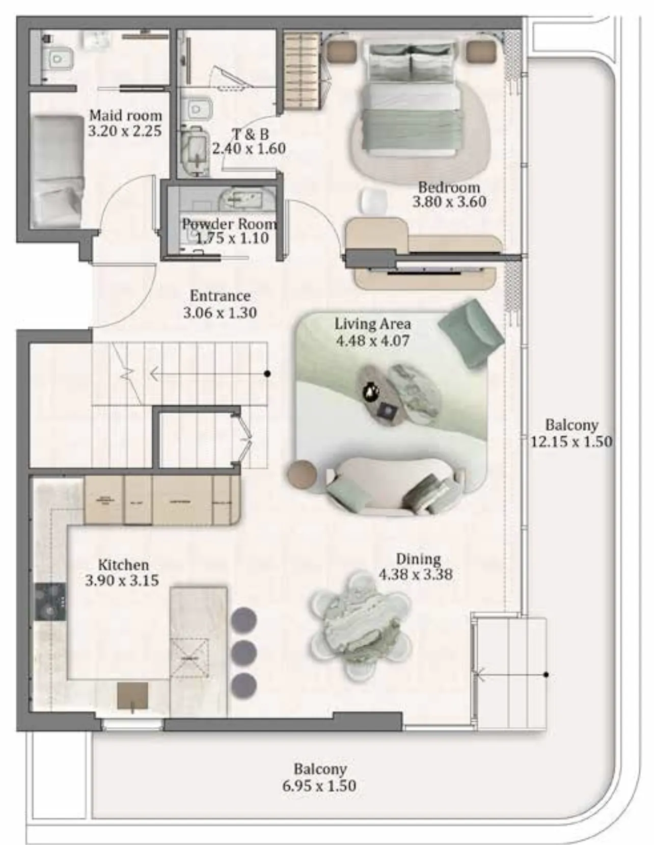 Flow Residences 3 bed floor plan, 2,068 – 2,235 sqft