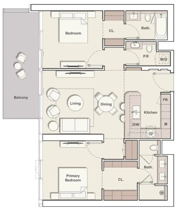 The Meriva Collection 2 bed floor plan, 1,283 sqft