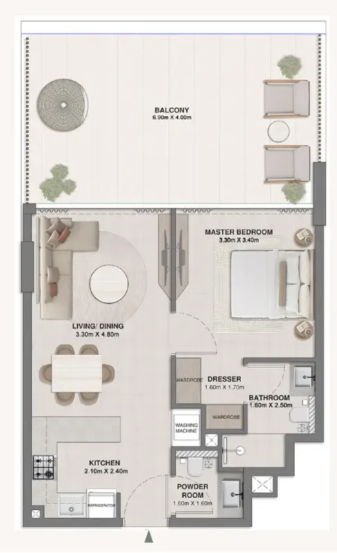 Woodland Crest 1 bed floor plan, 828 sqft