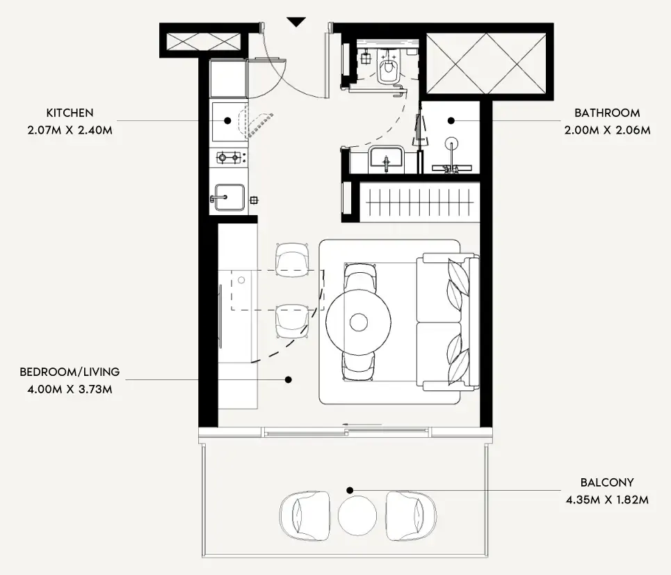 Azizi Leily Studio floor plan, 358 sqft