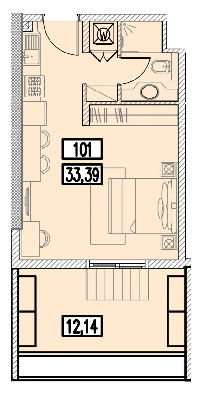 Izzzi.LifeMINT Studio floor plan, 490 sqft