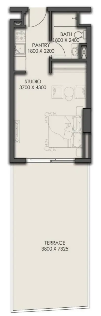 Park Residency Studio floor plan, 617 sqft
