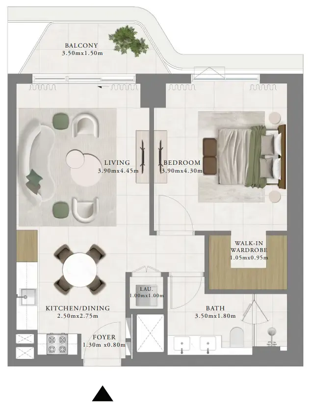 Sera 1 1 bed floor plan, 761 sqft
