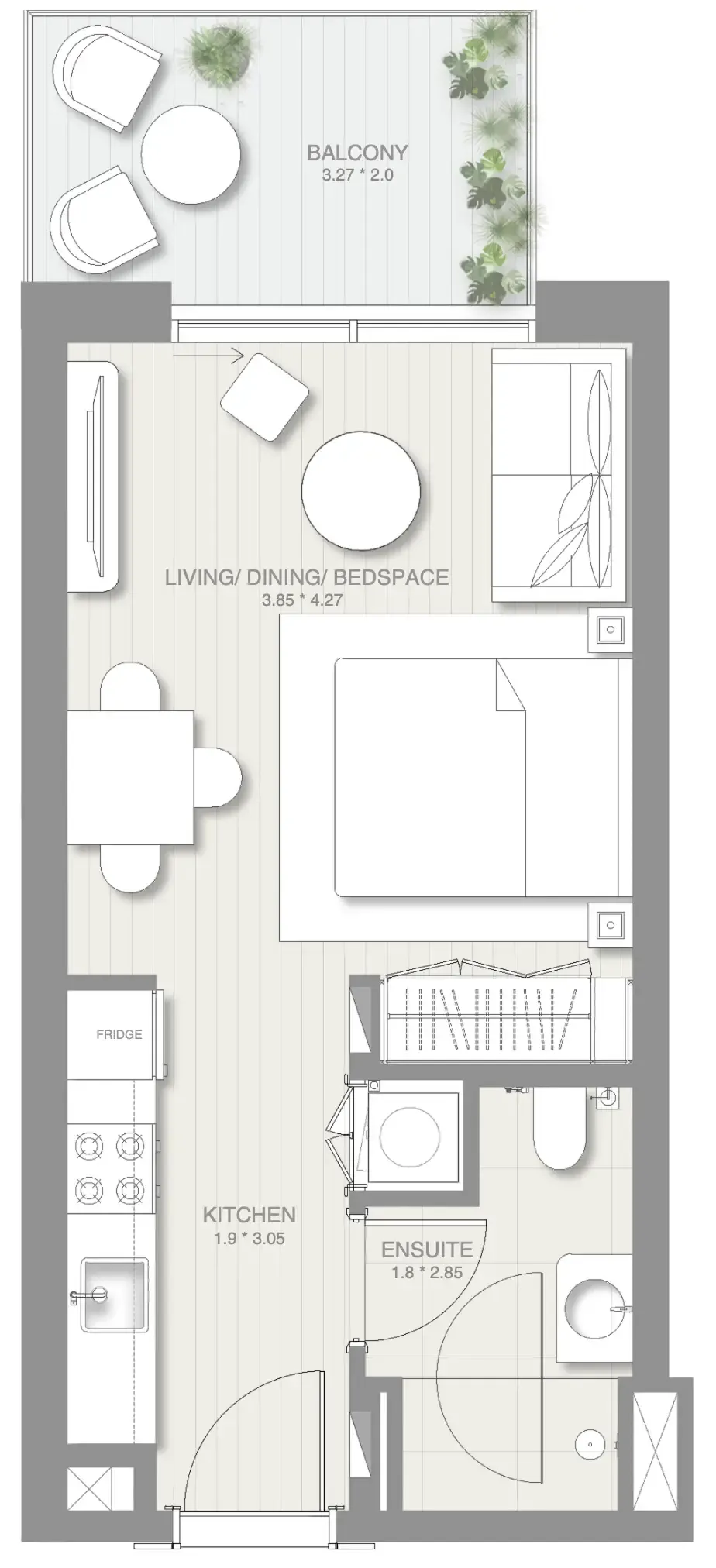 Sol Levante Studio floor plan, 420 sqft