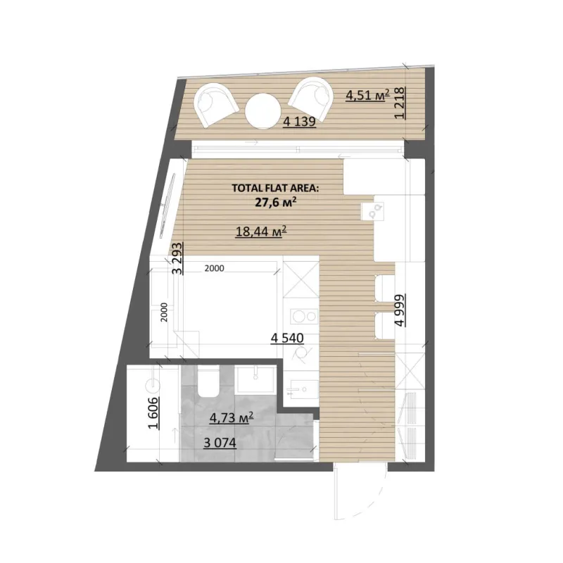 TAO Club House Studio floor plan, 301 sqft