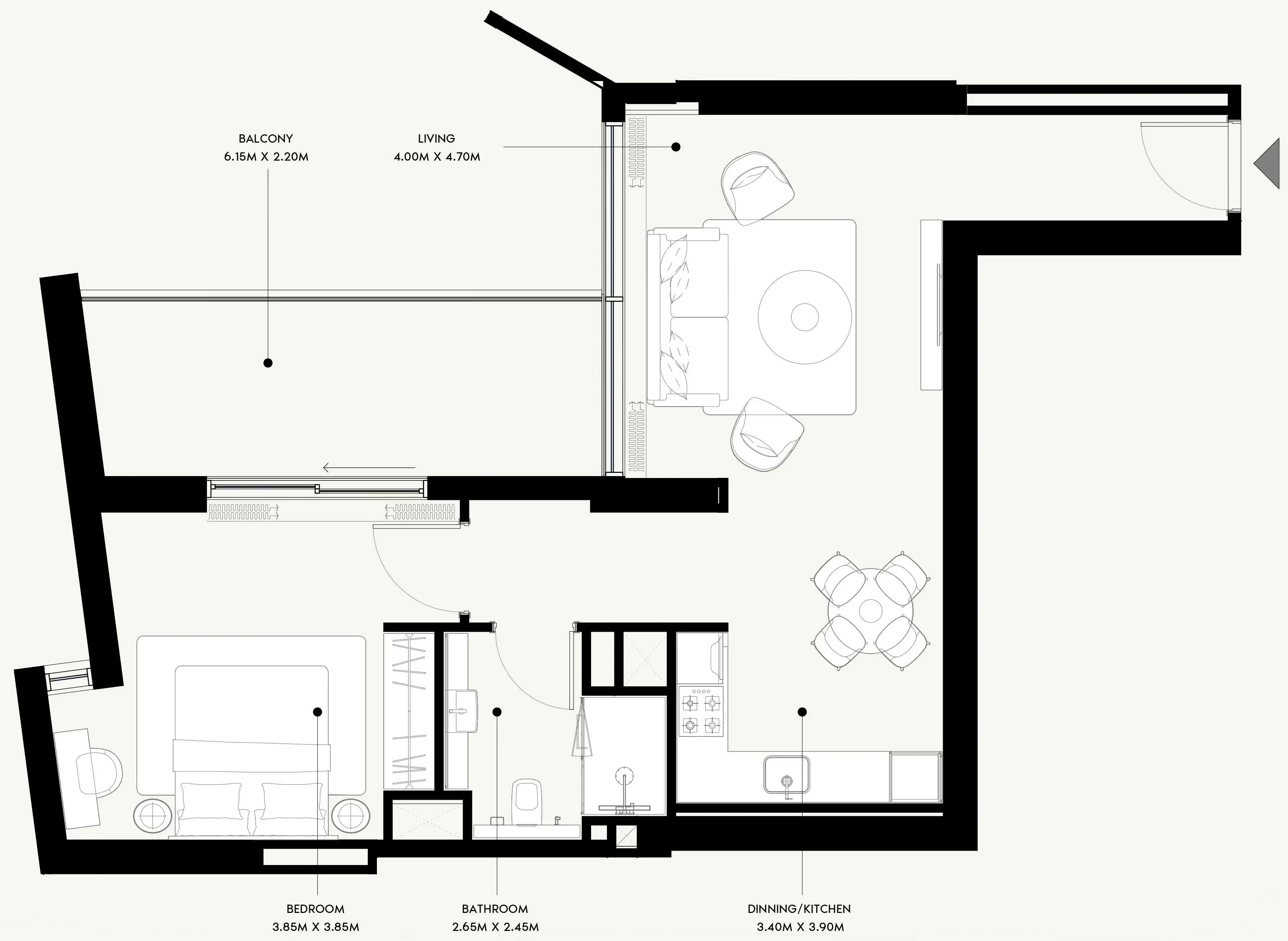 Azizi Venice 1 bed floor plan, 882 sqft