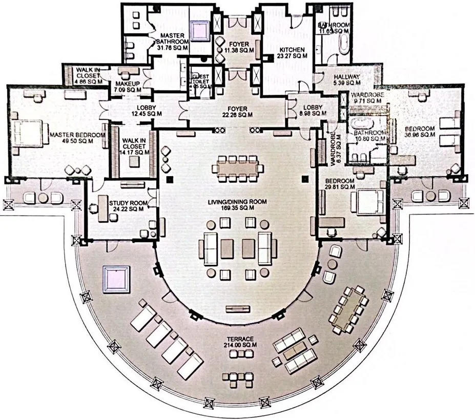 Raffles The Palm Dubai 3 bed floor plan, 8,101 sqft