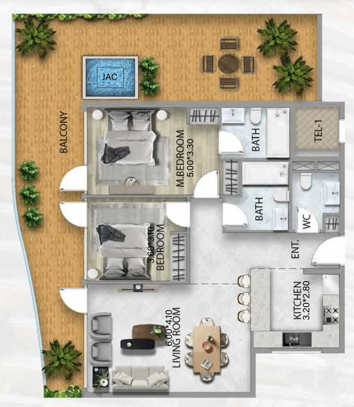 311 Boulevard 2 bed floor plan, 1,844 sqft