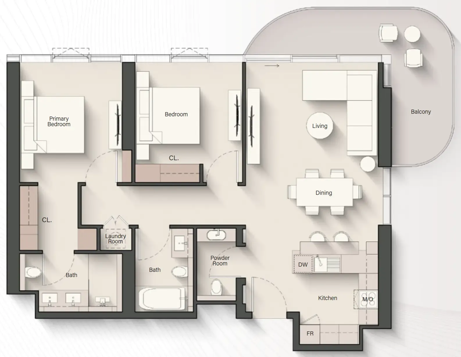 Portside Square 2 bed floor plan, 1,244 sqft