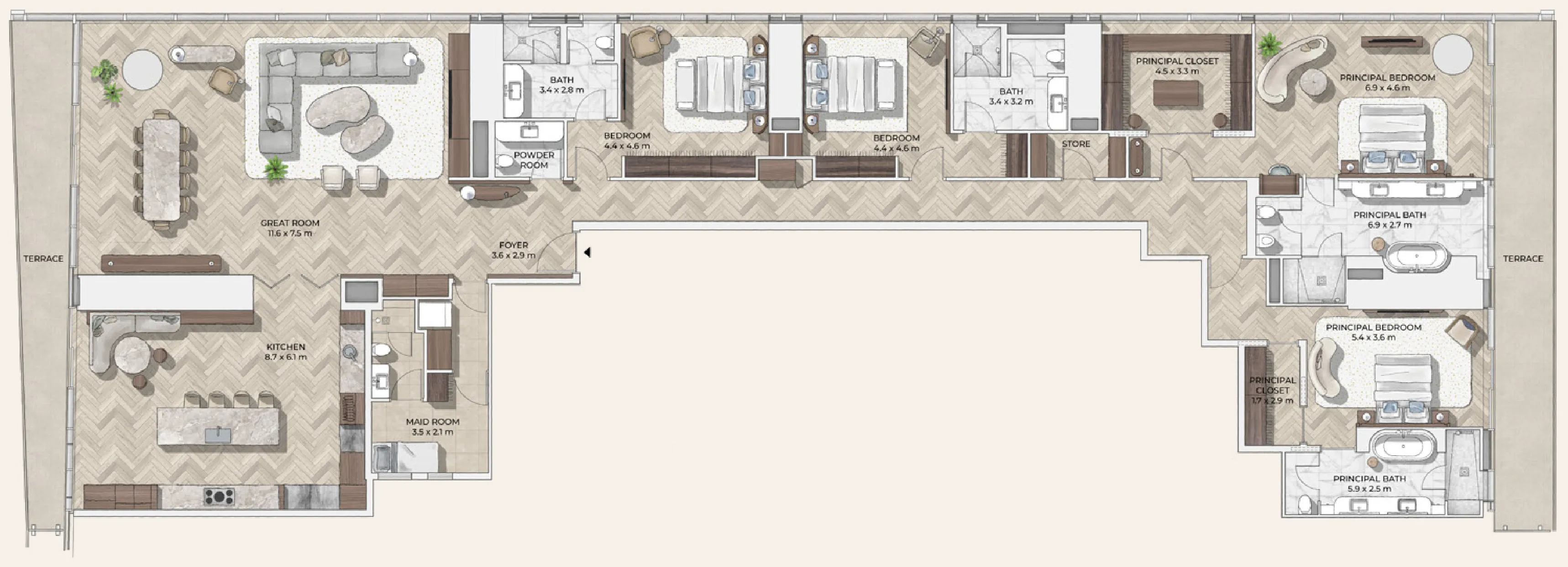 Mr. C Residences Downtown 4 bed floor plan, 5,278 sqft
