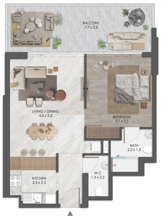 Almaara Residences 1 bed floor plan, 851 sqft