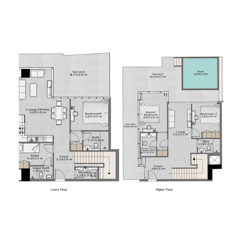 Sky Hills Residence 3 bed floor plan, 2,180 – 2,554 sqft
