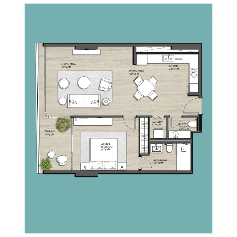 Vistal by Victoria Swarovski 1 bed floor plan, 852 sqft