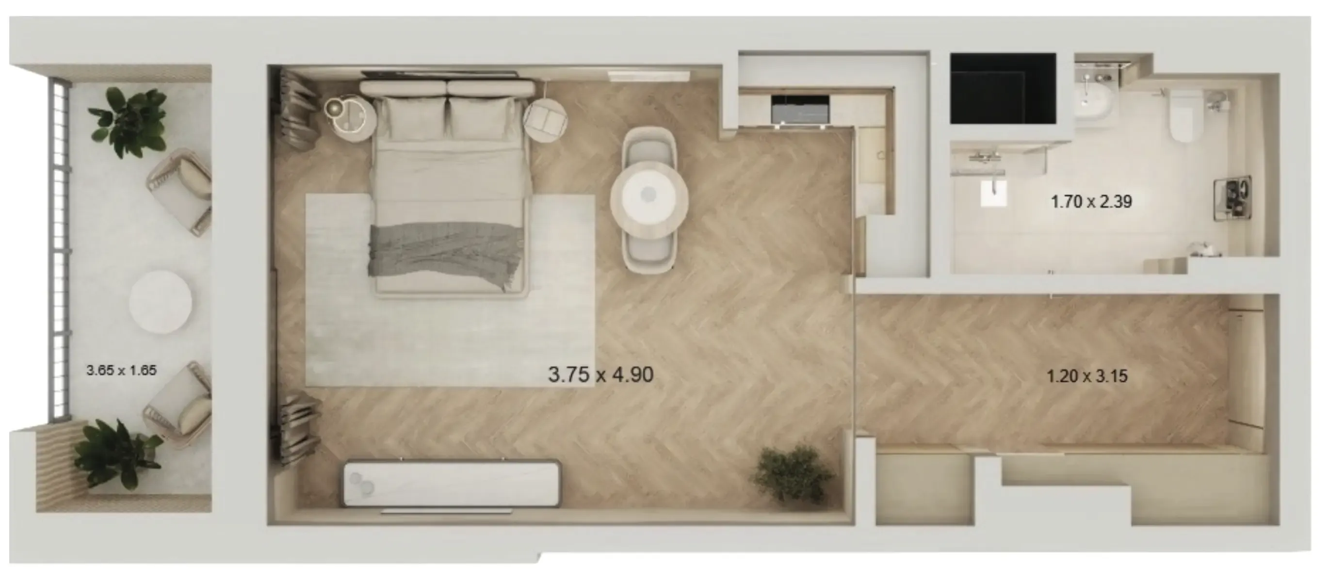 Arisha Terraces Studio floor plan, 445 sqft