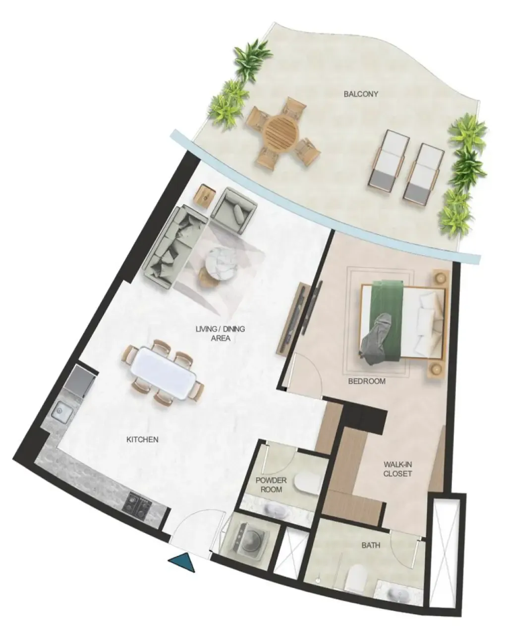 Oystra 1 bed floor plan, 1,034 sqft