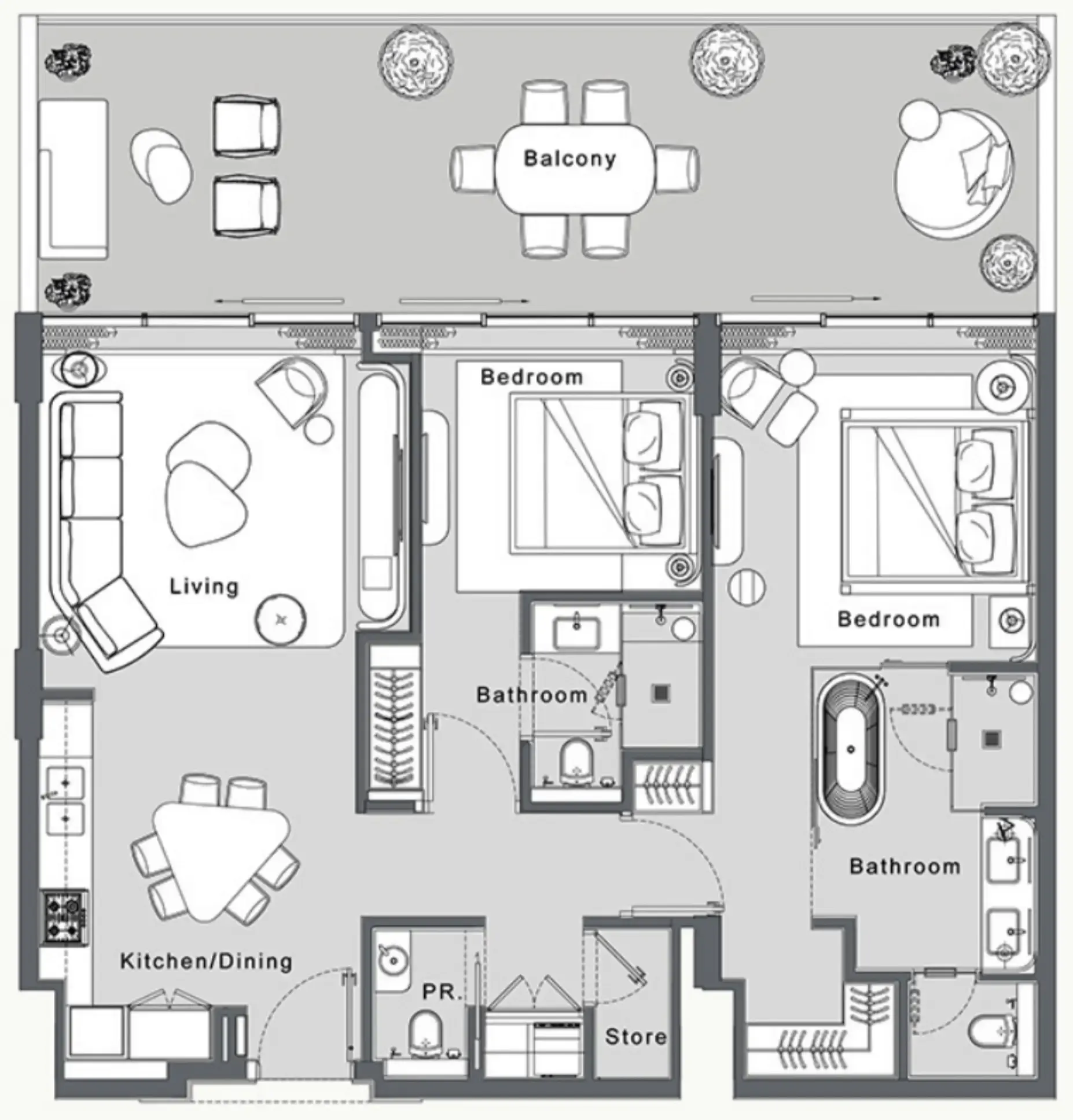 JW Marriott Residences and Resort 2 bed floor plan, 1,425 – 1,427 sqft