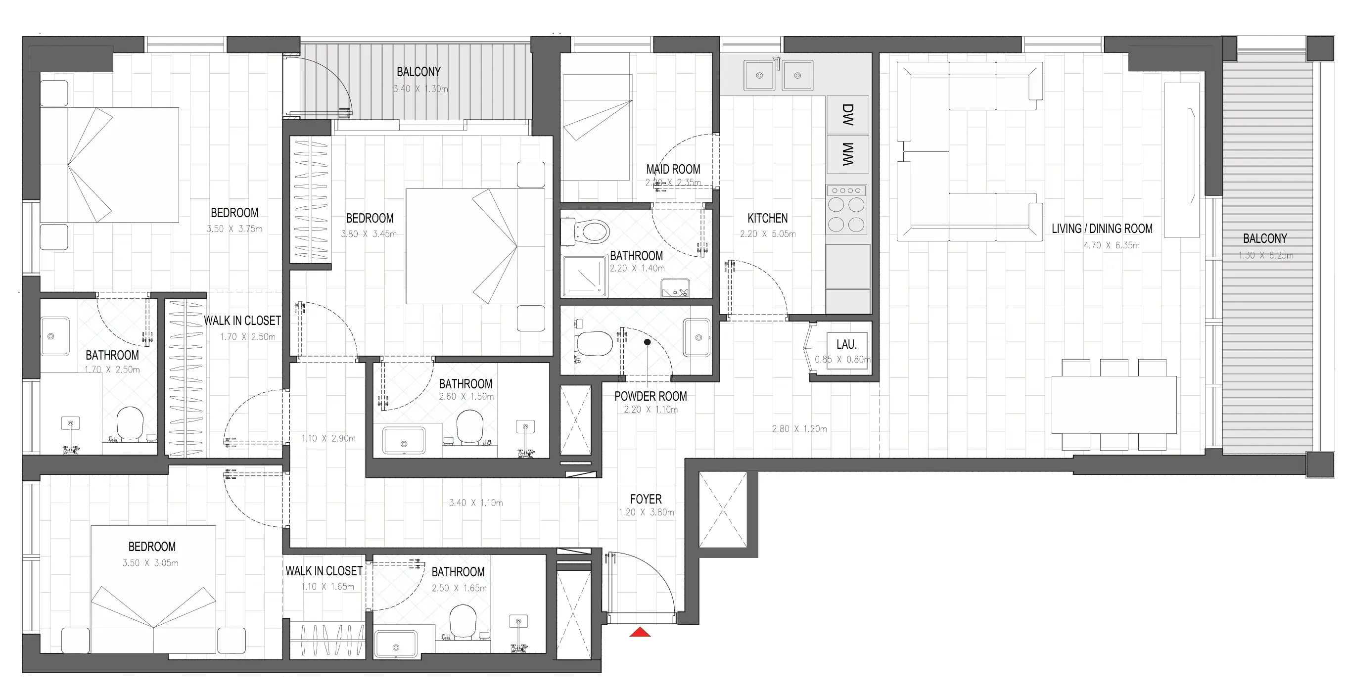 Olfah 3 bed floor plan, 1,634 sqft
