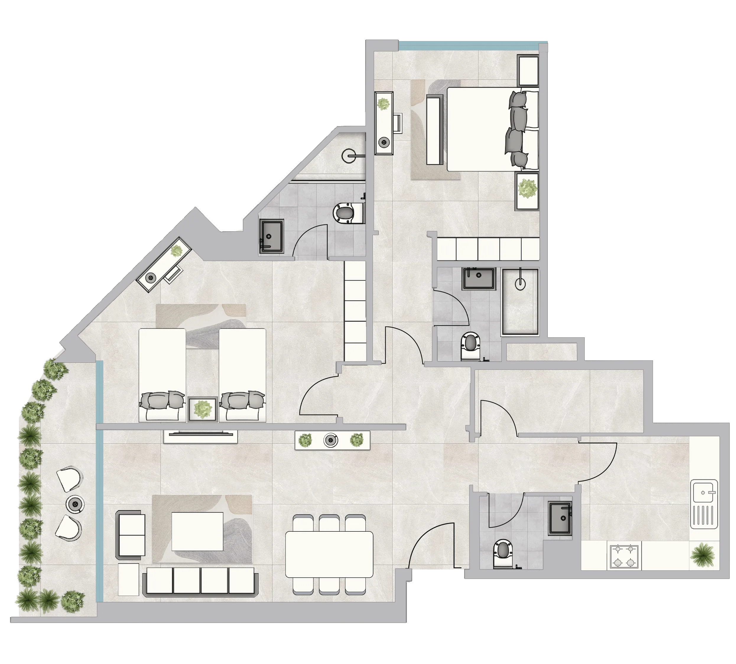 Infinity Tower 2 bed floor plan, 2,388 sqft