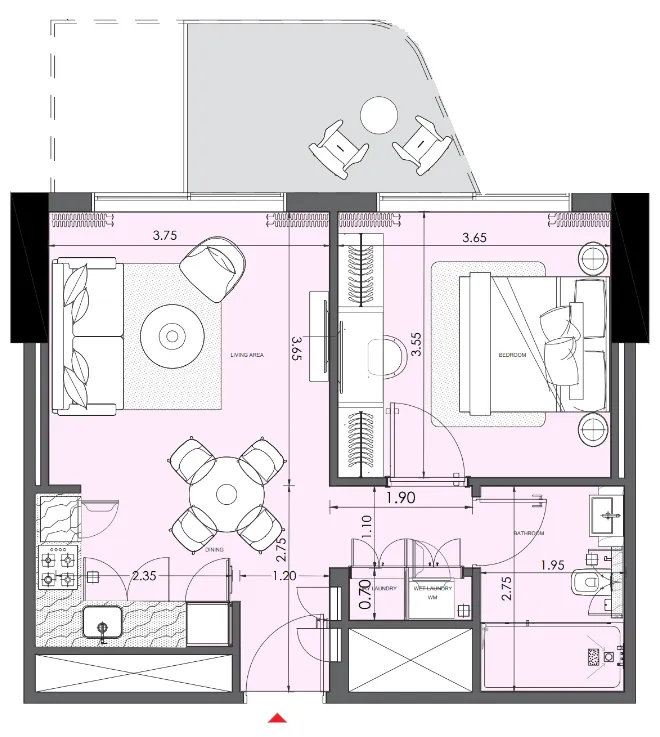 Azizi Wasel 1 bed floor plan, 643 sqft