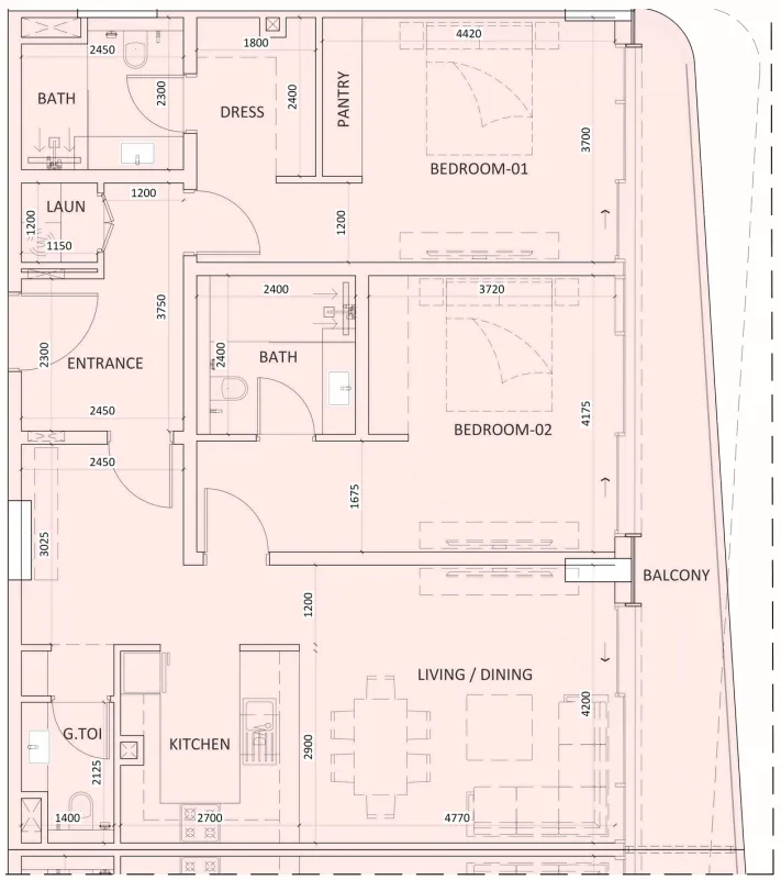 Luzora Residence 2 bed floor plan, 1,421 sqft