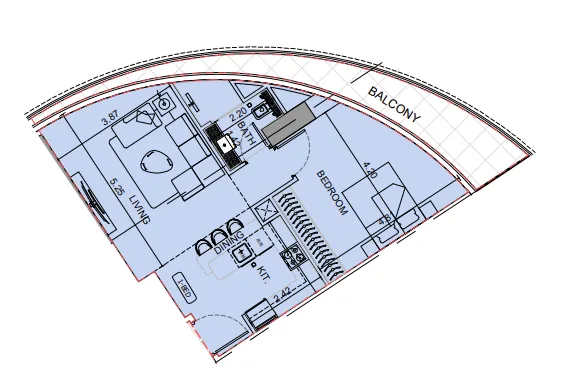 Binghatti Aquarise 1 bed floor plan, 784 sqft