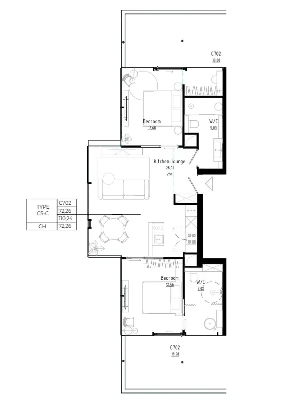 Bamboo Forest 2 bed floor plan, 1,184 sqft