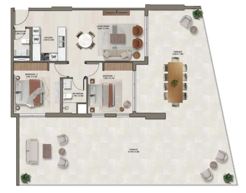 Ghaff Land Residence 2 bed floor plan, 2,123 sqft