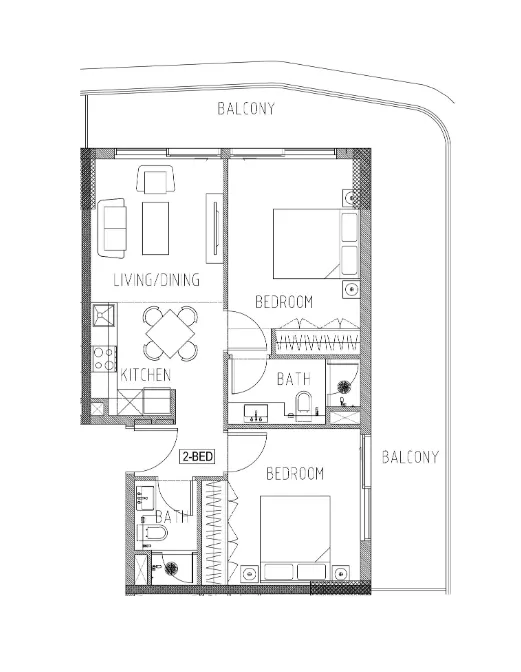 Elo Damac 2 bed floor plan, 1,029 sqft