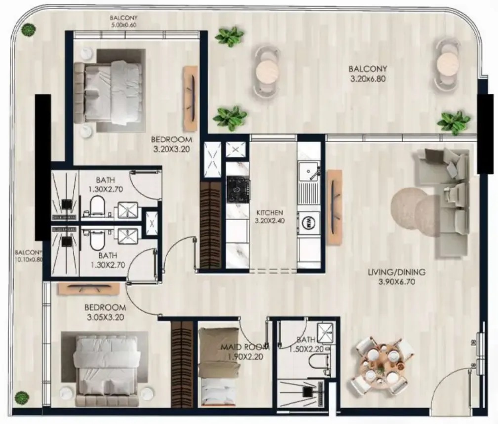 Sera Gardens by Vision 2 bed floor plan, 1,280 sqft