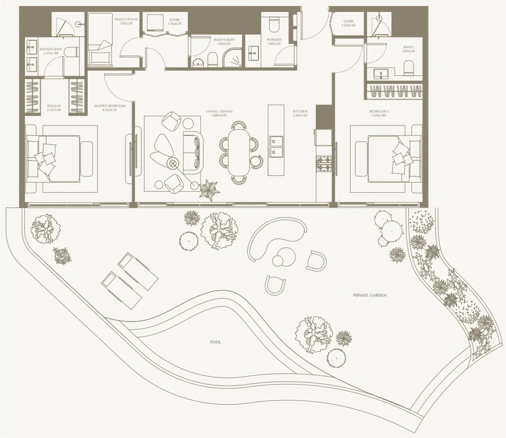 AYA Beachfront Residences 2 bed floor plan, 1,480 – 2,160 sqft