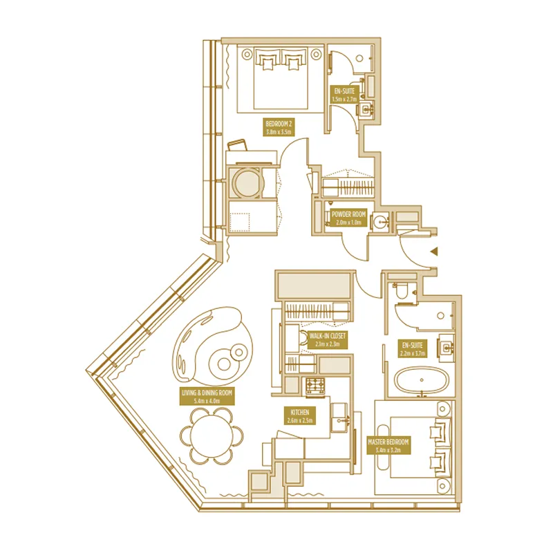 Uptown Tower 2 bed floor plan, 1,159 sqft