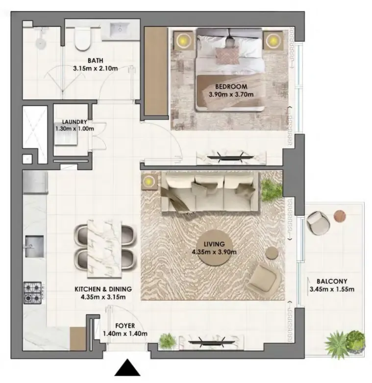 Parkwood Emaar 1 bed floor plan, 741 sqft