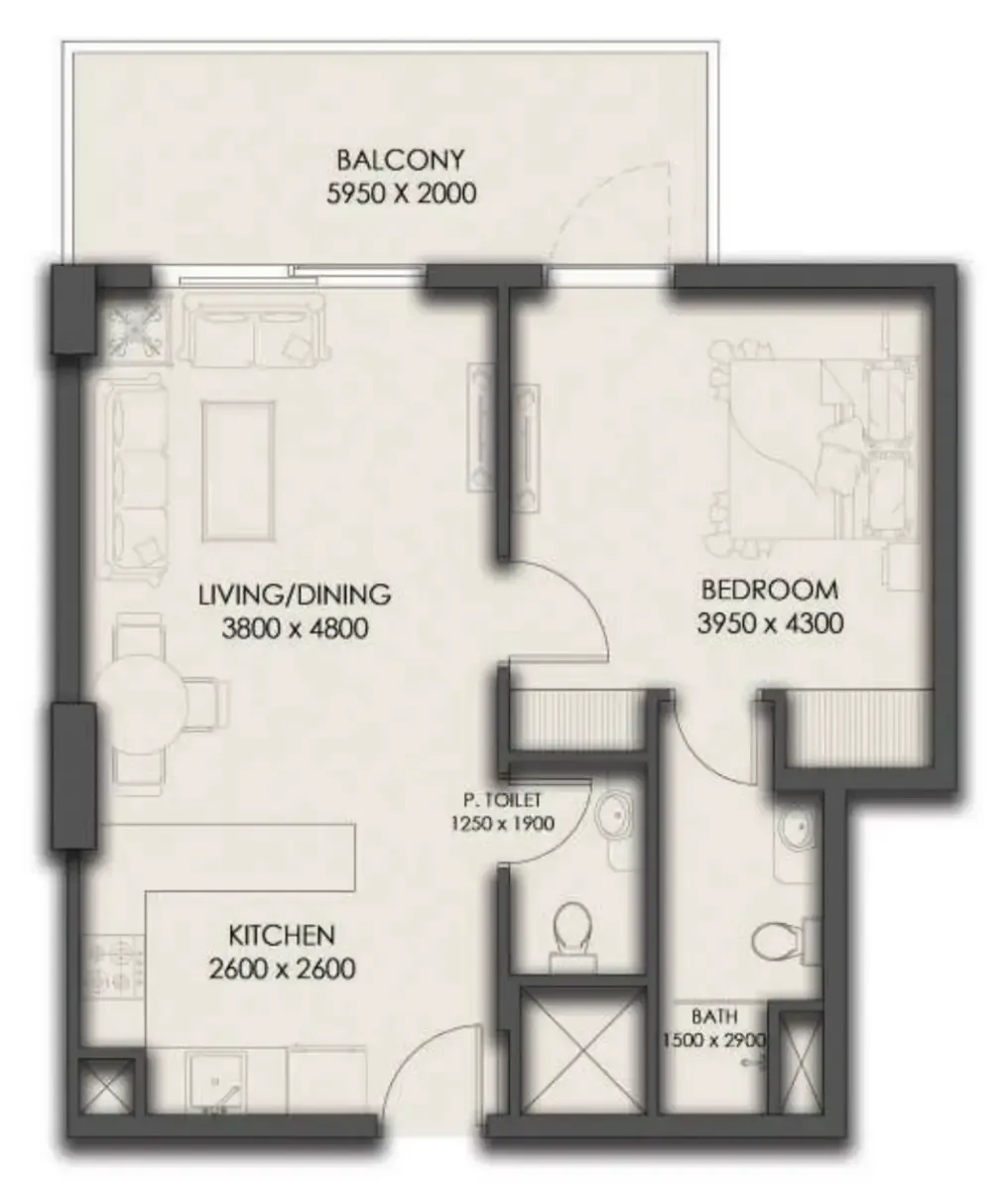 Park Residency 1 bed floor plan, 716 sqft