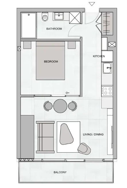 The Community JVT 1 bed floor plan, 509 sqft