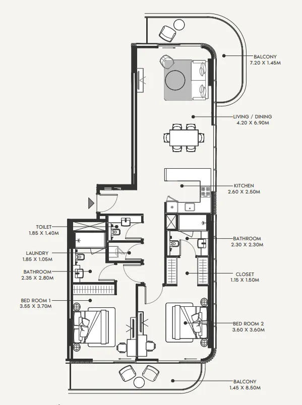 Azizi Amir 2 bed floor plan, 1,457 sqft