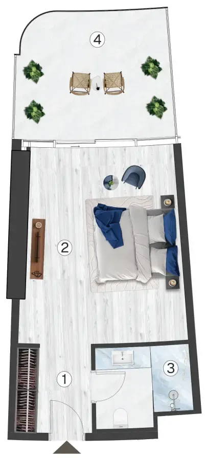 Radisson Blu Hotel & Residences Studio floor plan, 540 – 541 sqft