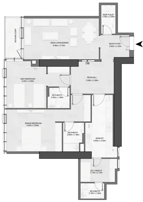 Joud Tower 2 bed floor plan, 1,541 – 1,565 sqft