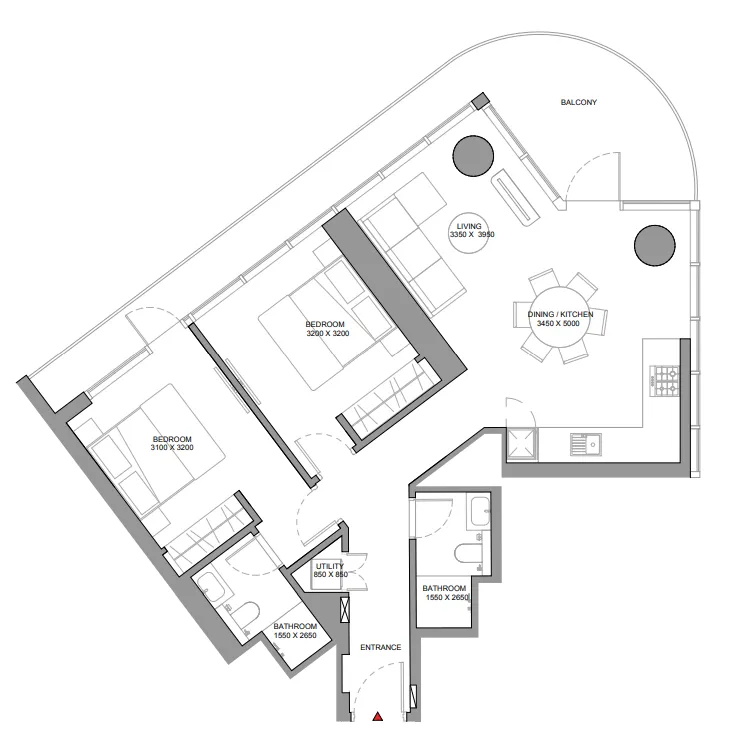 Sobha Solis 2 bed floor plan, 1,130 – 1,131 sqft