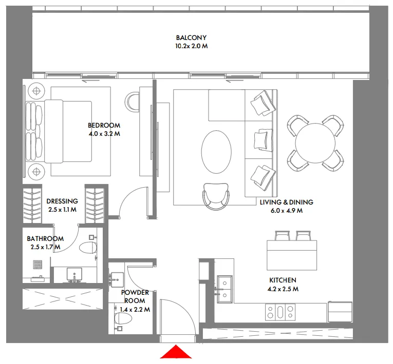 W The Residences by Arada 1 bed floor plan, 1,084 – 1,086 sqft